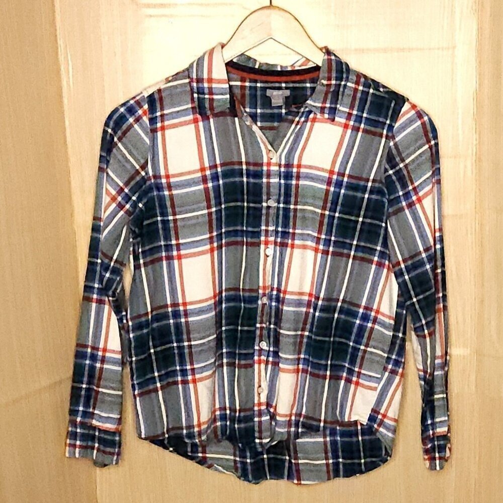 Aerie Womens Blue Red Green Flannel Button Down Shirt Small